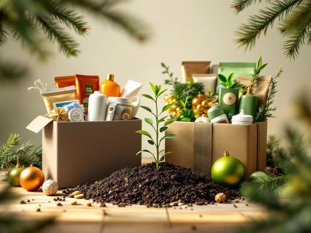 Vergelijking van traditionele bedrijfscadeaus versus duurzame kerstpakketten met eco-vriendelijke producten en zaailing